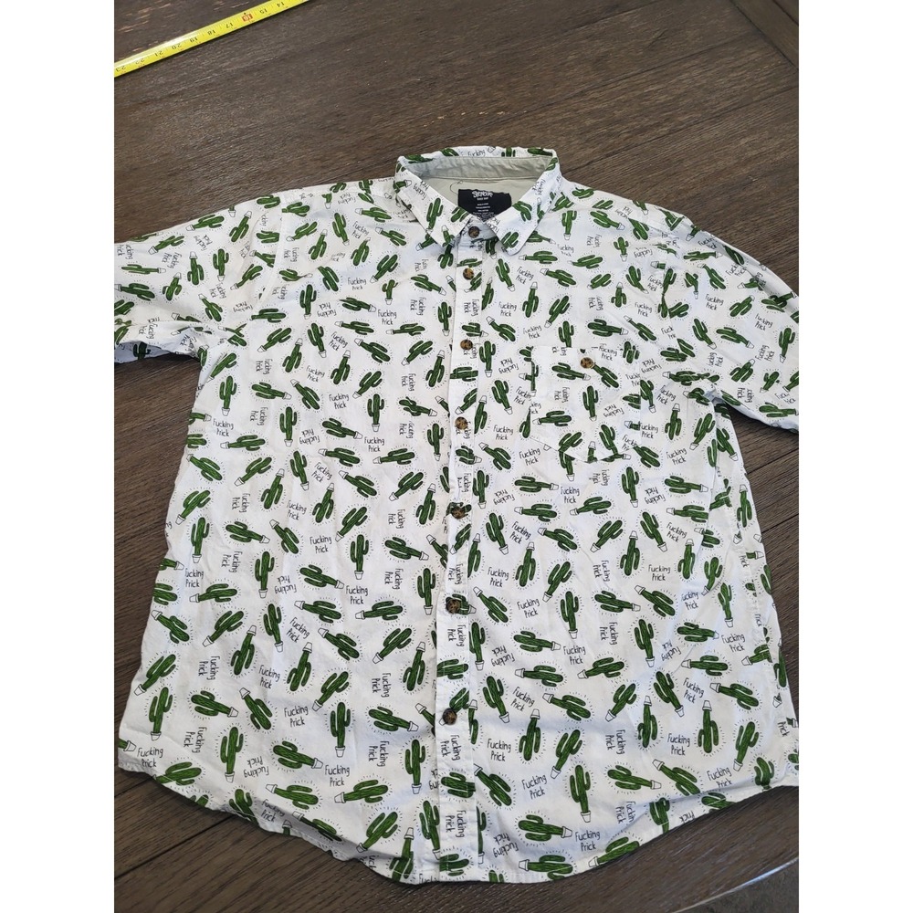 Spencer's Men's Y2K Graphic Print Funny Large Button Up Short Sleeve